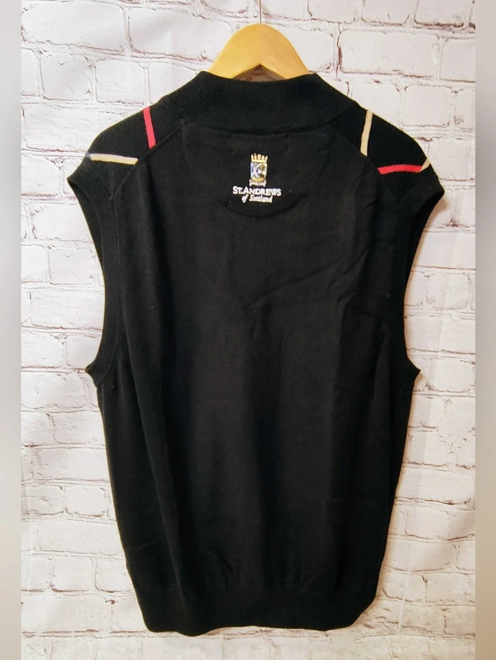 St Andrews Golf Vintage Scotland Sweater Vest  Large Diamond Pattern Navy Pink